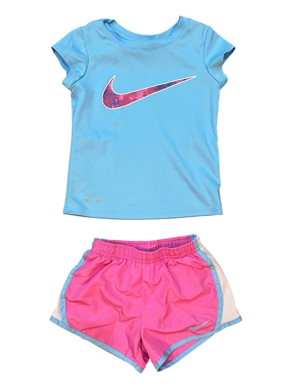 Nike Dri-Fit Pink and Blue Shorts & Shirt Set XS